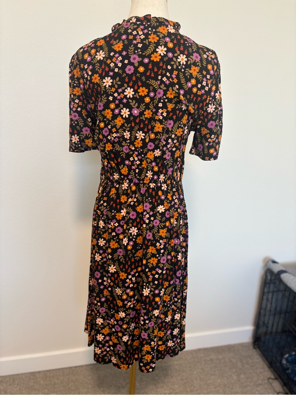 Princess Highway Black Midi Dress with Pink & Orange Floral Print - Picture 2 of 4